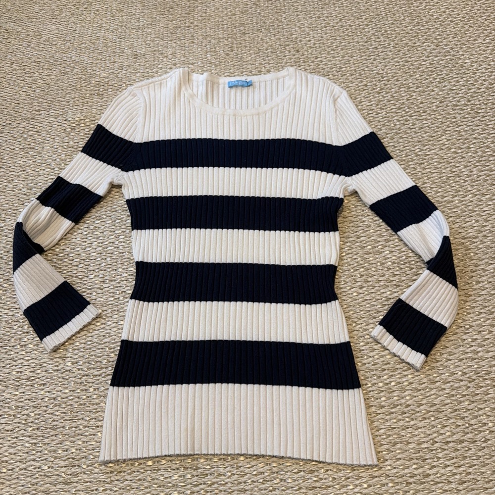 j mclaughlin Ribbed Nautical Striped Sweater. Dainty, Preppy. Golf. Large